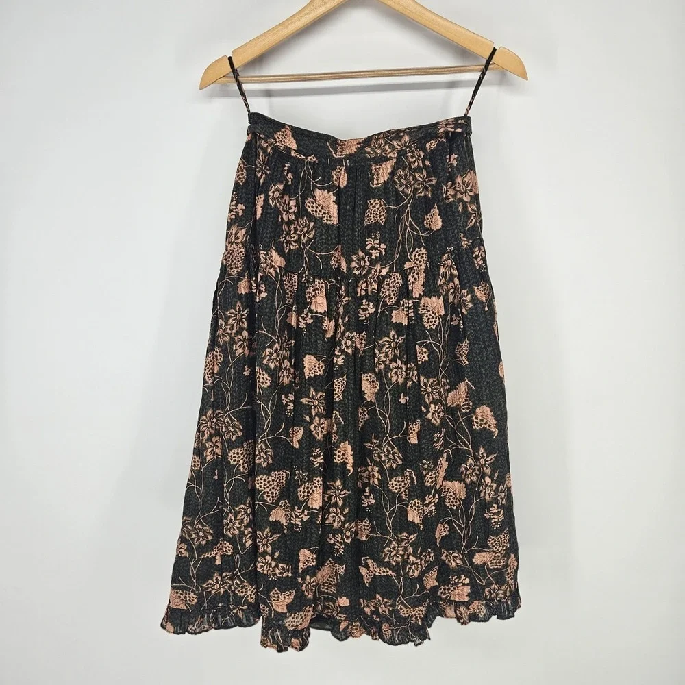 Ulla Johnson Skirt Women 6 Green Pink Floral Tiered Ruffle Midi Boho Fairy‎